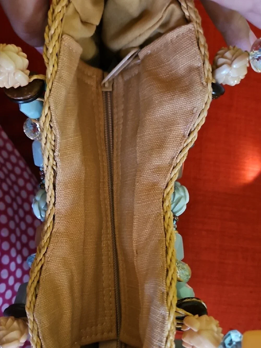 Cappelli Straworld Mint and Tan Braided Straw Tote with Beaded Handles